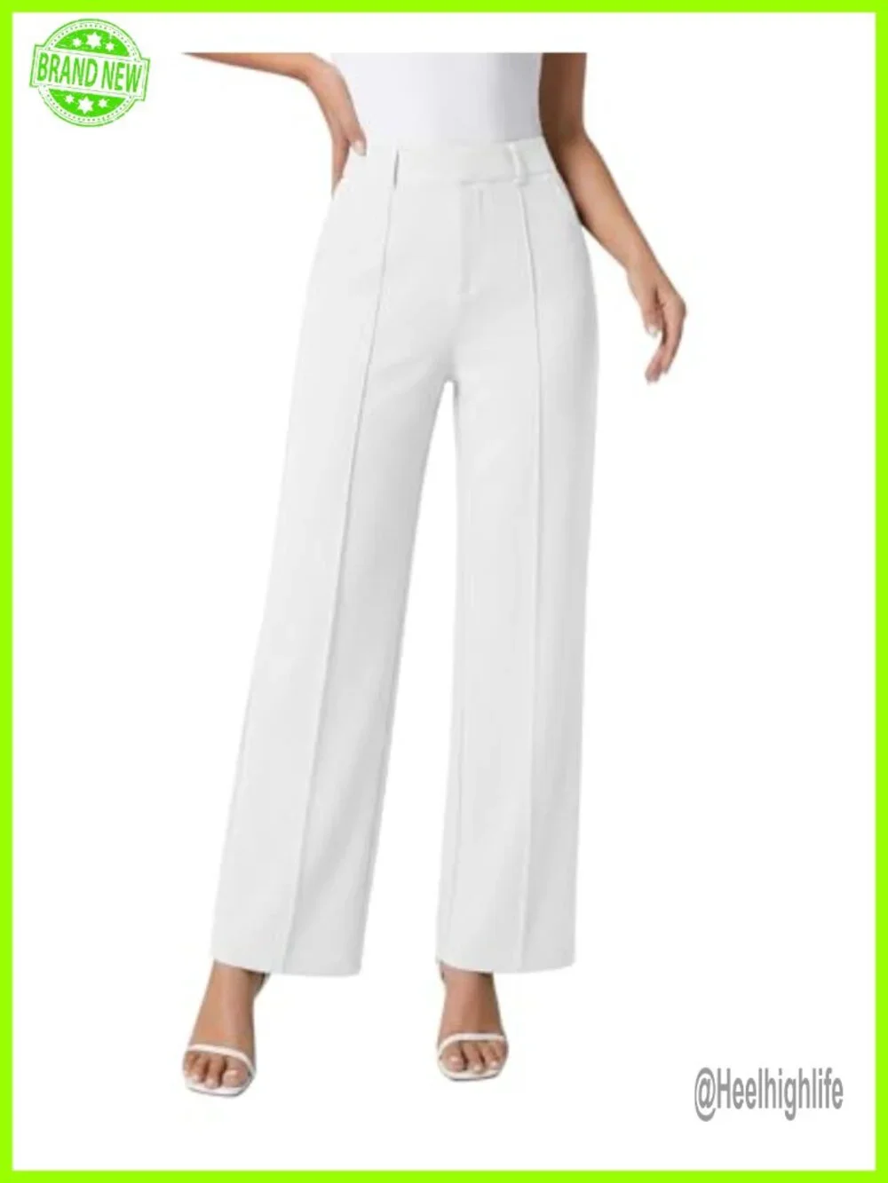 Wide Leg Dress Pants High Waisted Stretchy Pull On Slacks with Pockets